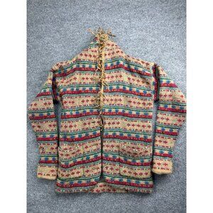 Vintage Recent Works Cardigan Women's S Tan Multi Stripe Fringe Pockets Sweater